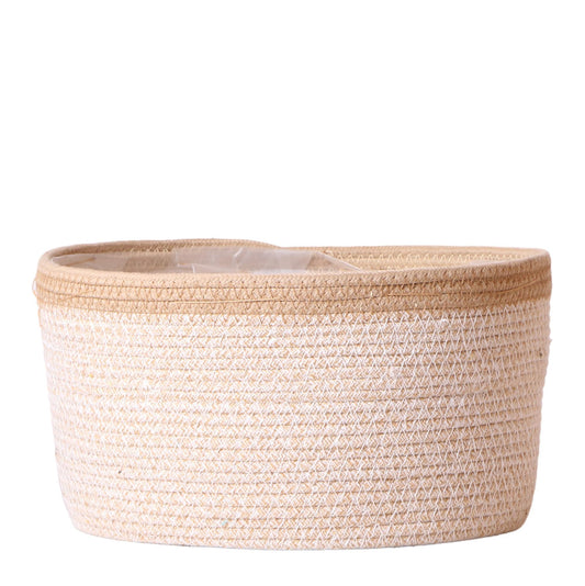 Plantlady Home | Cotton Basket dish wit - Cotton gevlochten schaal met wit detail - potmaat Ø30cm